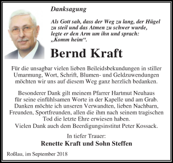 Traueranzeige von Bernd Kraft von Mitteldeutsche Zeitung Dessau-Roßlau