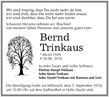 Traueranzeige von Bernd Trinkaus von Mitteldeutsche Zeitung Halle/Saalkreis