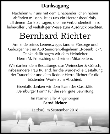 Traueranzeige von Bernhard Richter von Mitteldeutsche Zeitung Bernburg