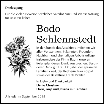 Traueranzeige von Bodo Schlennstedt von Mitteldeutsche Zeitung