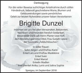 Traueranzeige von Brigitte Dunzel von Super Sonntag Merseburg