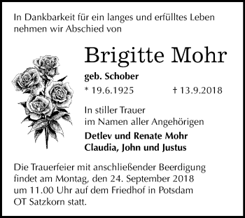 Traueranzeige von Brigitte Mohr von Mitteldeutsche Zeitung Dessau-Roßlau