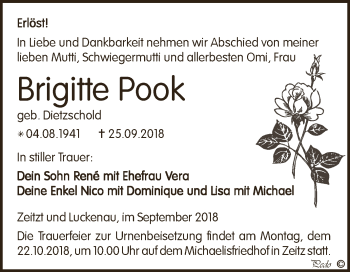 Traueranzeige von Brigitte Pook von Super Sonntag Zeitz