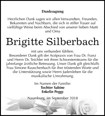 Traueranzeige von Brigitte Silberbach von Mitteldeutsche Zeitung