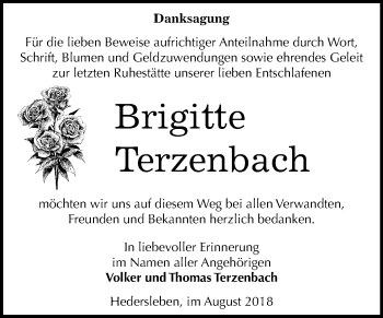 Traueranzeige von Brigitte Terzenbach von Mitteldeutsche Zeitung Quedlinburg