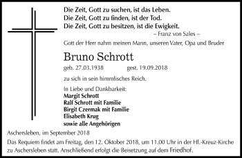 Traueranzeige von Bruno Schrott von Mitteldeutsche Zeitung Aschersleben