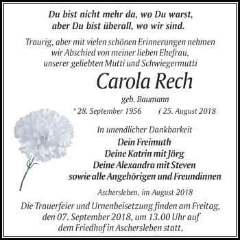 Traueranzeige von Carola Rech von Mitteldeutsche Zeitung Aschersleben