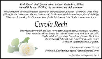 Traueranzeige von Carola Rech von Mitteldeutsche Zeitung Aschersleben