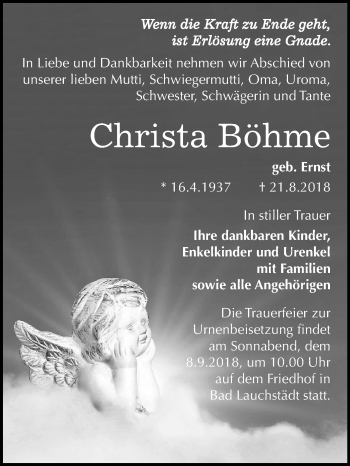 Traueranzeige von Christa Böhme von Mitteldeutsche Zeitung