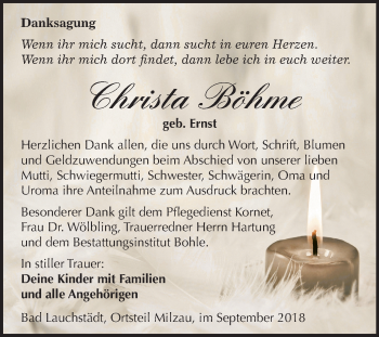 Traueranzeige von Christa Böhme von Mitteldeutsche Zeitung Merseburg/Querfurt