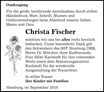 Traueranzeige von Christa Fischer von Mitteldeutsche Zeitung Bernburg
