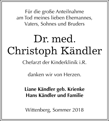 Traueranzeige von Christoph Kändler von Mitteldeutsche Zeitung