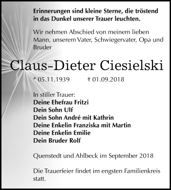 Traueranzeige von Claus-Dieter Ciesielski von Mitteldeutsche Zeitung