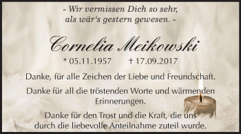 Traueranzeige von Cornelia Meikowski von Mitteldeutsche Zeitung Merseburg/Querfurt