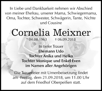 Traueranzeige von Cornelia Meixner von Mitteldeutsche Zeitung Bernburg
