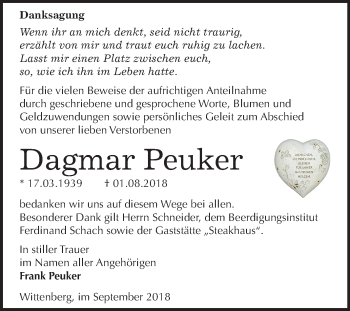 Traueranzeige von Dagmar Peuker von Mitteldeutsche Zeitung