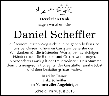 Traueranzeige von Daniel Scheffler von Mitteldeutsche Zeitung