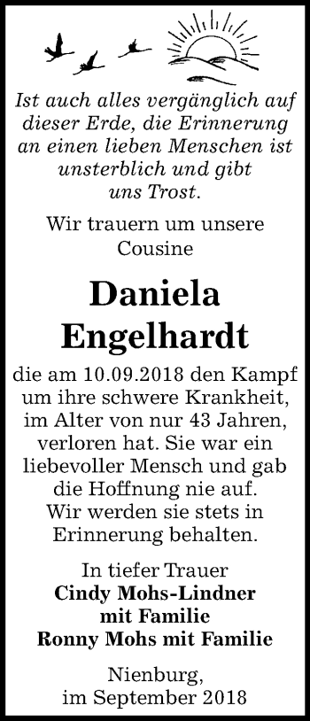 Traueranzeige von Daniela Engelhardt von Mitteldeutsche Zeitung Bernburg