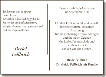 Traueranzeige von Detlef Fellbrich von WVG - Wochenspiegel Dessau / Köthen