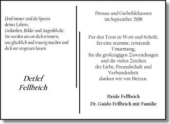 Traueranzeige von Detlef Fellbrich von Mitteldeutsche Zeitung Dessau-Roßlau