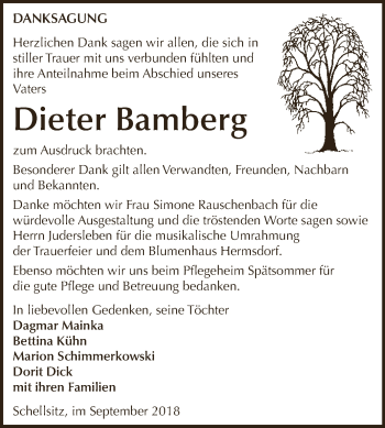 Traueranzeige von Dieter Bamberg von WVG - Wochenspiegel NMB / WSF / ZTZ