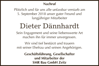Traueranzeige von Dieter Dännhardt von Super Sonntag Zeitz