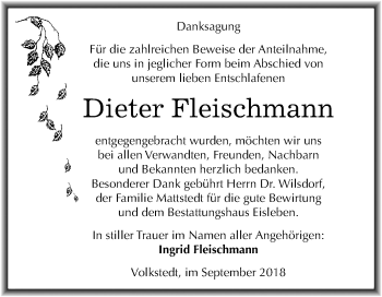 Traueranzeige von Dieter Fleischmann von Mitteldeutsche Zeitung
