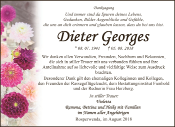 Traueranzeige von Dieter Georges von Super Sonntag SGH Mansf. Land