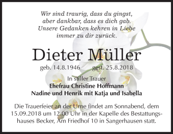 Traueranzeige von Dieter Müller von Mitteldeutsche Zeitung