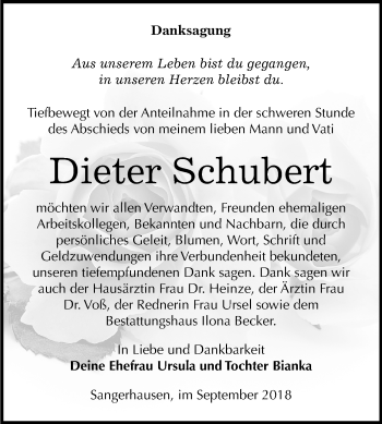 Traueranzeige von Dieter Schubert von Mitteldeutsche Zeitung