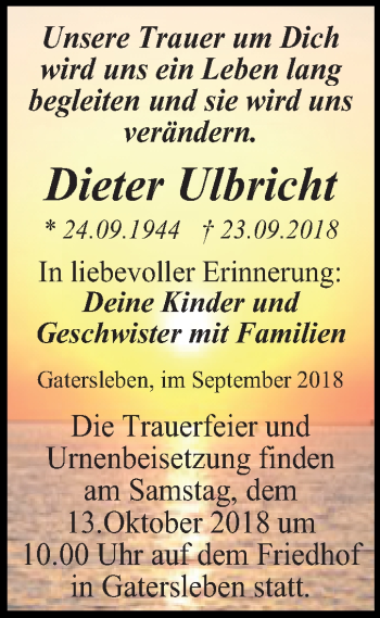 Traueranzeige von Dieter Ulbricht von Mitteldeutsche Zeitung Aschersleben