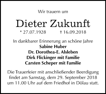 Traueranzeige von Dieter Zukunft von Mitteldeutsche Zeitung Halle/Saalkreis