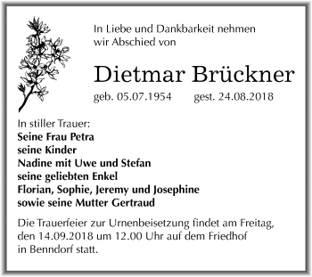 Traueranzeige von Dietmar Brückner von Mitteldeutsche Zeitung