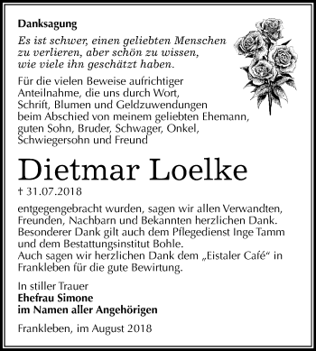 Traueranzeige von Dietmar Loelke von Mitteldeutsche Zeitung Merseburg/Querfurt