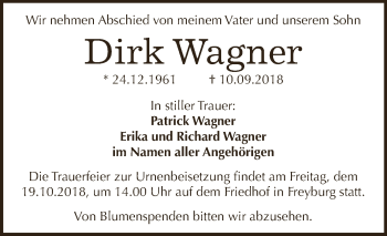 Traueranzeige von Dirk Wagner von WVG - Wochenspiegel NMB / WSF / ZTZ