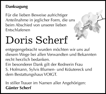 Traueranzeige von Doris Scherf von Mitteldeutsche Zeitung Halle/Saalkreis