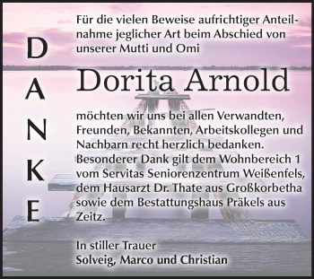 Traueranzeige von Dorita Arnold von Mitteldeutsche Zeitung Zeitz