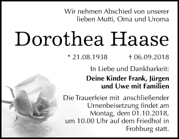 Traueranzeige von Dorothea Haase von Mitteldeutsche Zeitung