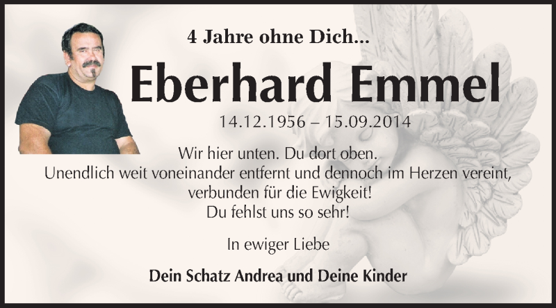  Traueranzeige für Eberhard Emmel vom 15.09.2018 aus Mitteldeutsche Zeitung