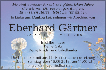 Traueranzeige von Eberhard Gärtner von Mitteldeutsche Zeitung Halle/Saalkreis