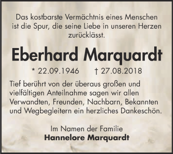 Traueranzeige von Eberhard Marquardt von Super Sonntag Wittenberg
