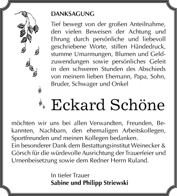 Traueranzeige von Eckard Schöne von Mitteldeutsche Zeitung Bernburg