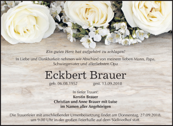 Traueranzeige von Eckbert Brauer von Mitteldeutsche Zeitung Halle/Saalkreis
