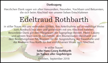 Traueranzeige von Edeltraud Rothbarth von Mitteldeutsche Zeitung