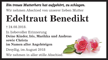 Traueranzeige von Edeltraut Benedikt von Mitteldeutsche Zeitung Zeitz