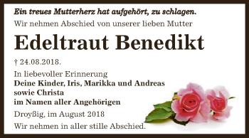 Traueranzeige von Edeltraut Benedikt von Super Sonntag Zeitz