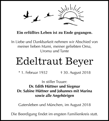 Traueranzeige von Edeltraut Beyer von Mitteldeutsche Zeitung