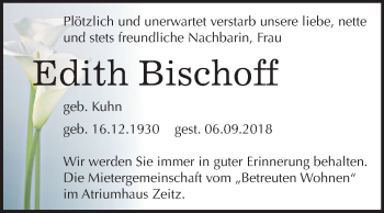 Traueranzeige von Edith Bischoff von Mitteldeutsche Zeitung Zeitz