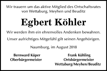 Traueranzeige von Egbert Köhler von Mitteldeutsche Zeitung