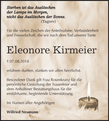 Traueranzeige von Eleonore Kirmeier von Mitteldeutsche Zeitung Dessau-Roßlau